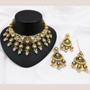 Lucentarts Jewellery Premium Crystal Stone And Beads Necklace Set  With Maang Tikka