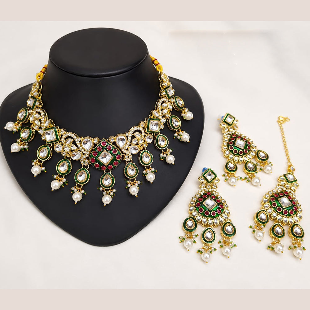 Lucentarts Jewellery Premium Crystal Stone And Beads Necklace Set  With Maang Tikka