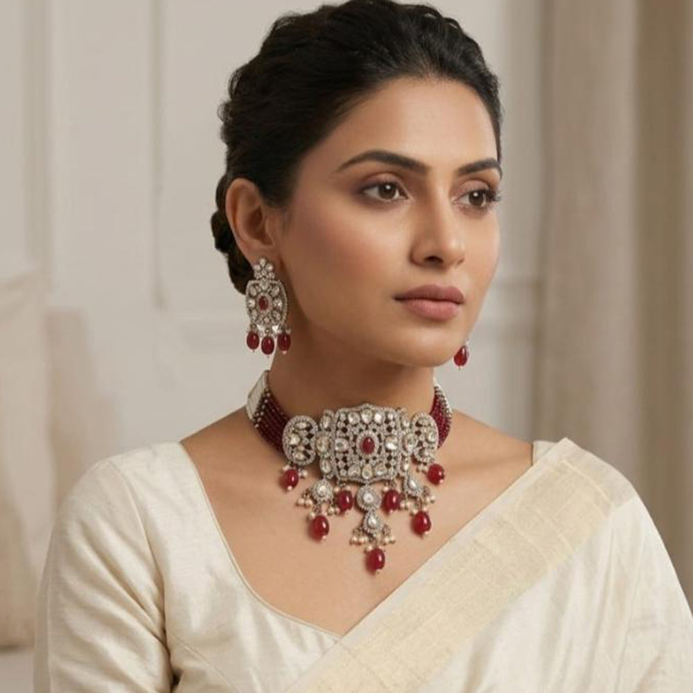 Lucentarts Jewellery Designer Polki Kundan Stone And Beads Choker Necklace Set