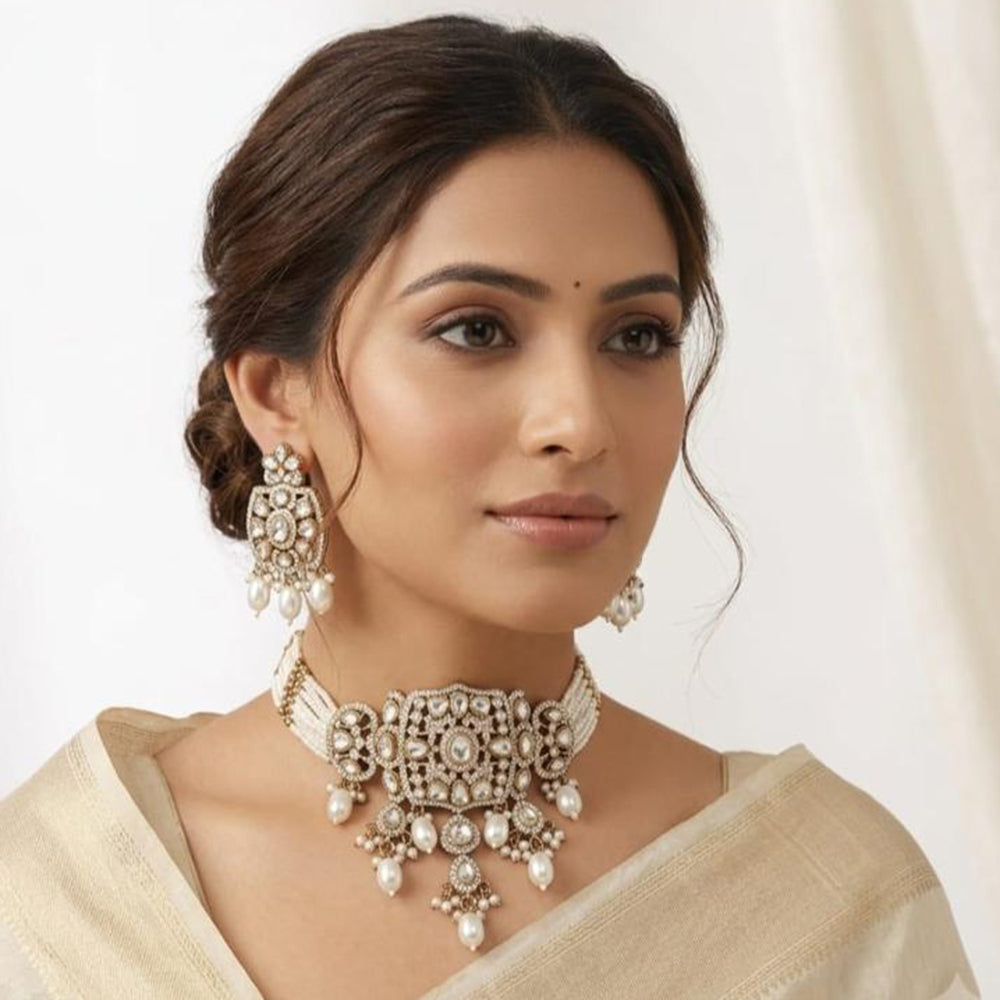 Lucentarts Jewellery Designer Polki Kundan Stone And Beads Choker Necklace Set