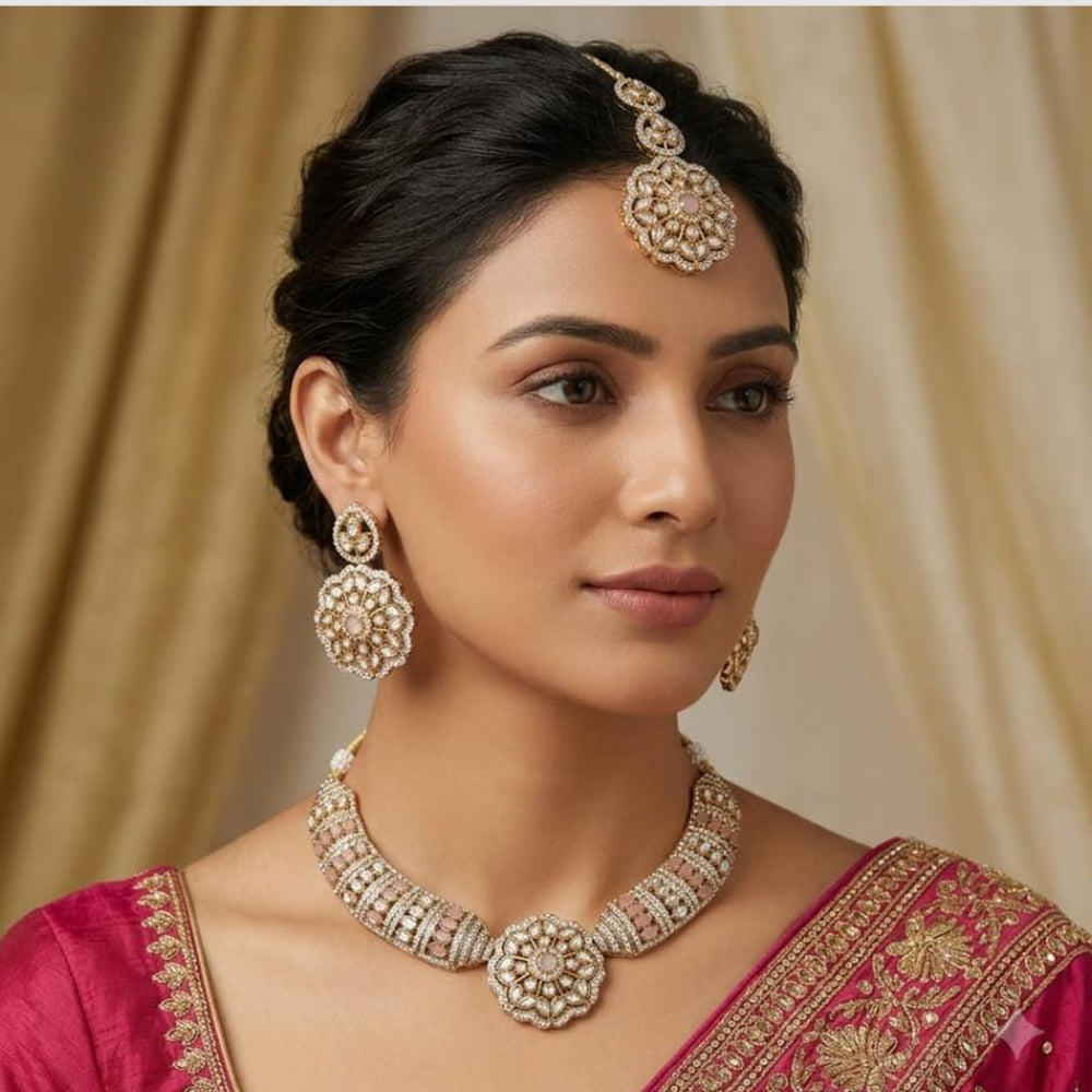 Lucentarts Jewellery Sparkling American Diamond Necklace Set for Women