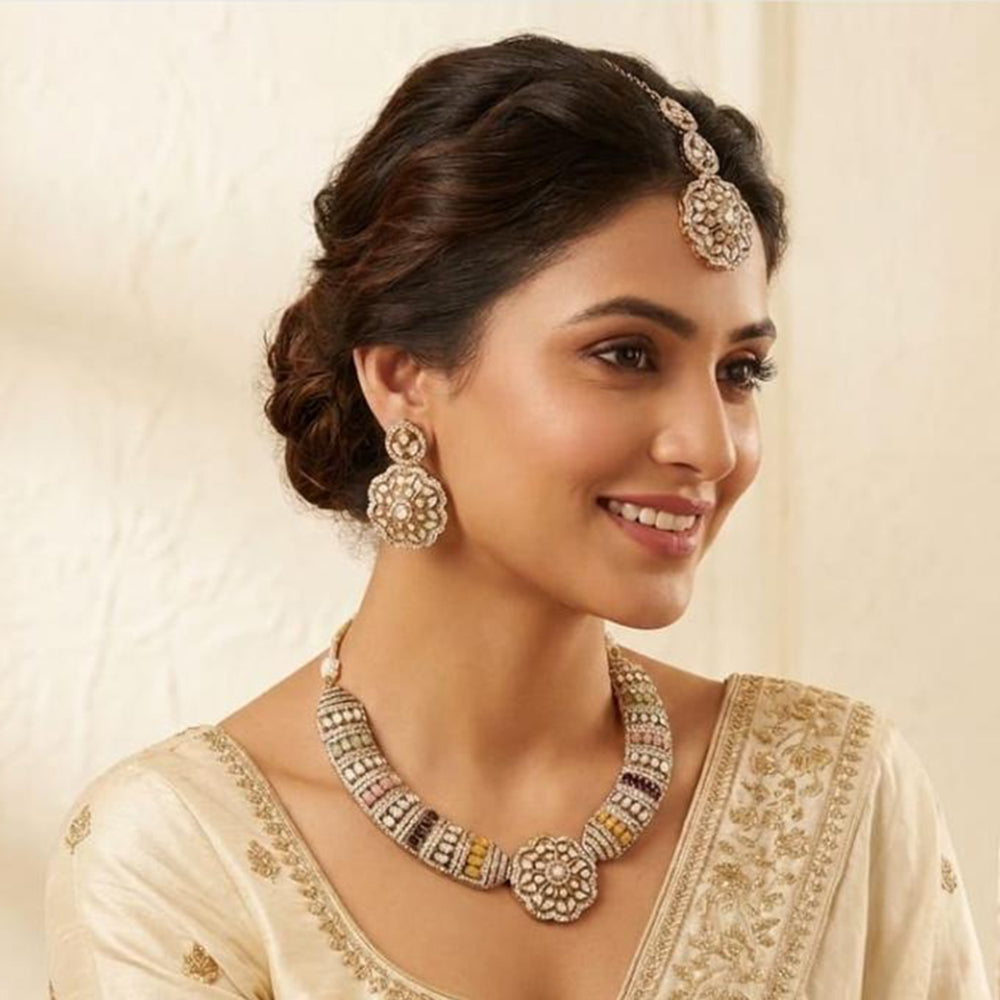 Lucentarts Jewellery Sparkling American Diamond Necklace Set for Women