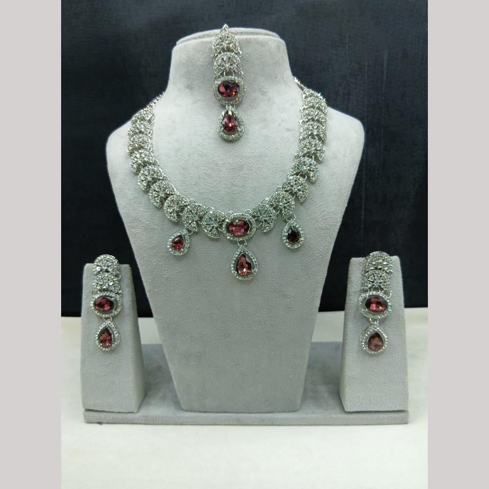 Lucentarts Jewellery Sparkling American Diamond Necklace Set for Women