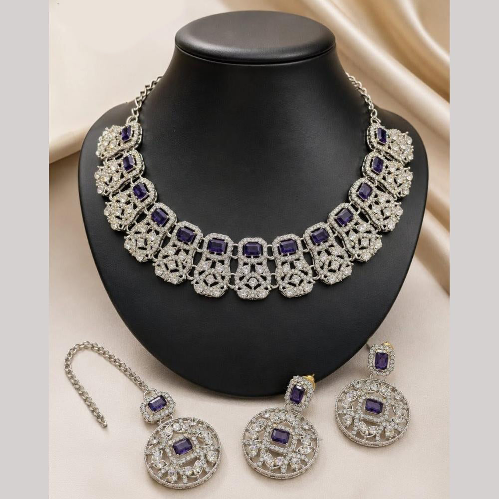 Lucentarts Jewellery Sparkling American Diamond Necklace Set for Women