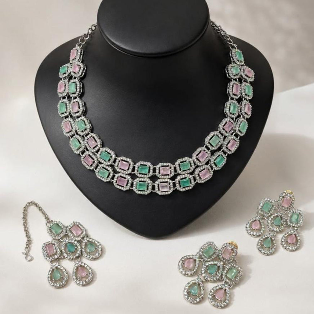 Lucentarts Jewellery Sparkling American Diamond Necklace Set for Women
