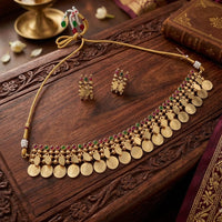Lucentarts Jewellery Classic Pota Stone Gold Plated Coin Necklace Set