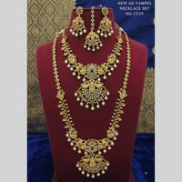 Lucentarts Jewellery Traditional American Diamond Double Layer Necklace Earring Set Matching Maang Tikka