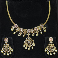 Lucentarts Jewellery Gold Plated American Diamond Necklace Set
