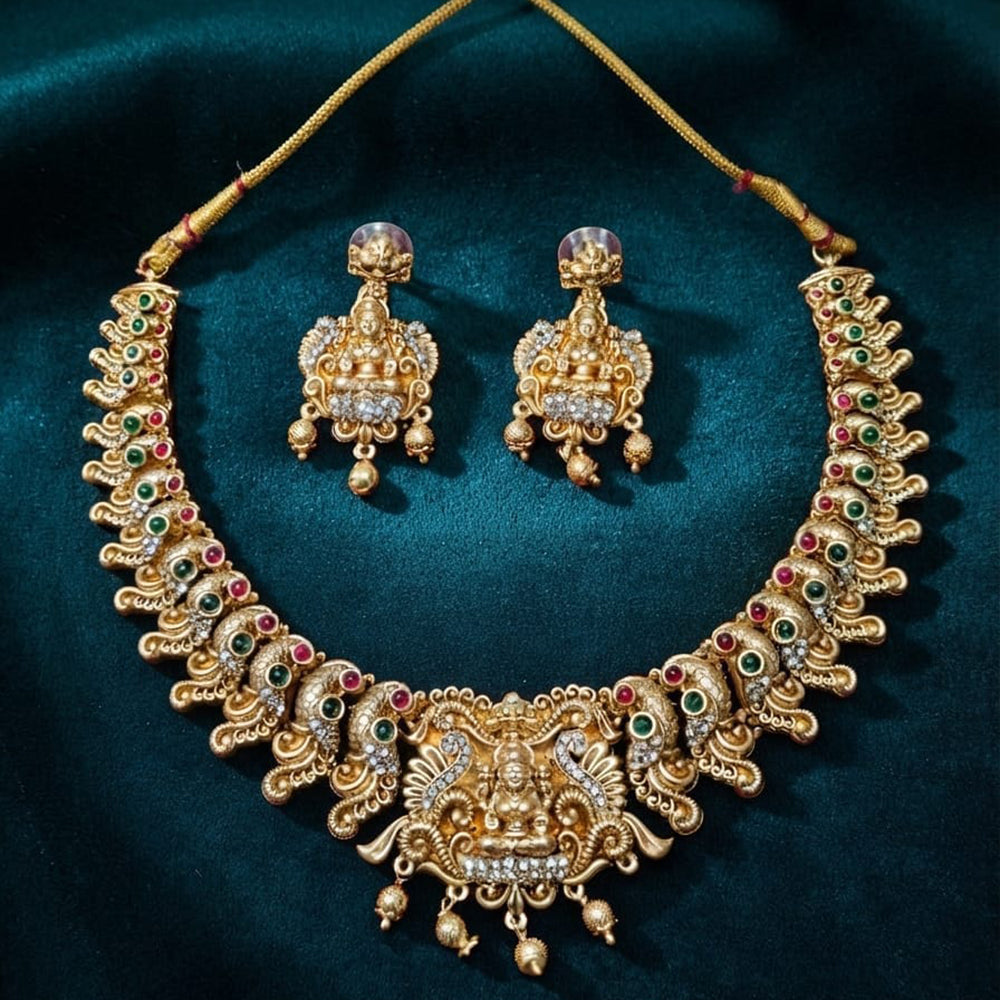 Lucentarts Jewellery Elegant Pota Stone And Pearl Temple Necklace Set