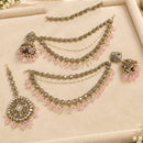 Lucentarts Jewellery Elegant Kundan Stone And Beads Jhumki Earrings With Maangtikka