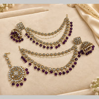 Lucentarts Jewellery Elegant Kundan Stone And Beads Jhumki Earrings With Maangtikka