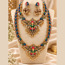 Lucentarts Jewellery Elegant Kundan Stone And Pearl Temple Double Necklace Set