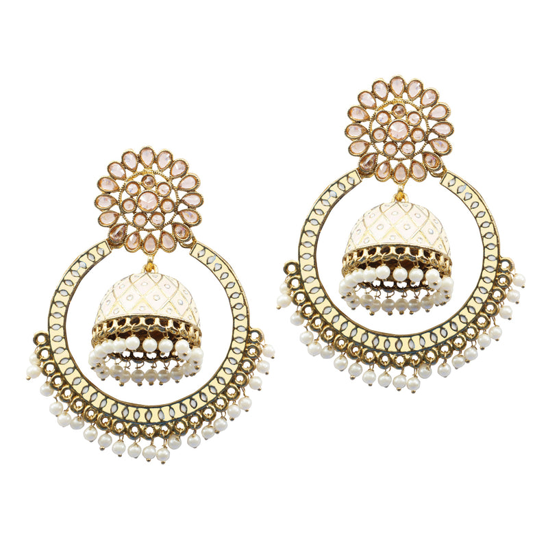 Darshana Jewels Crystal And Meenakari Jhumki Earrings