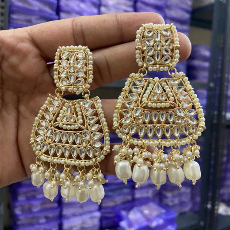 Darshana Jewels Gold Plated Kundan Stone And Pearls Dangler Earrings