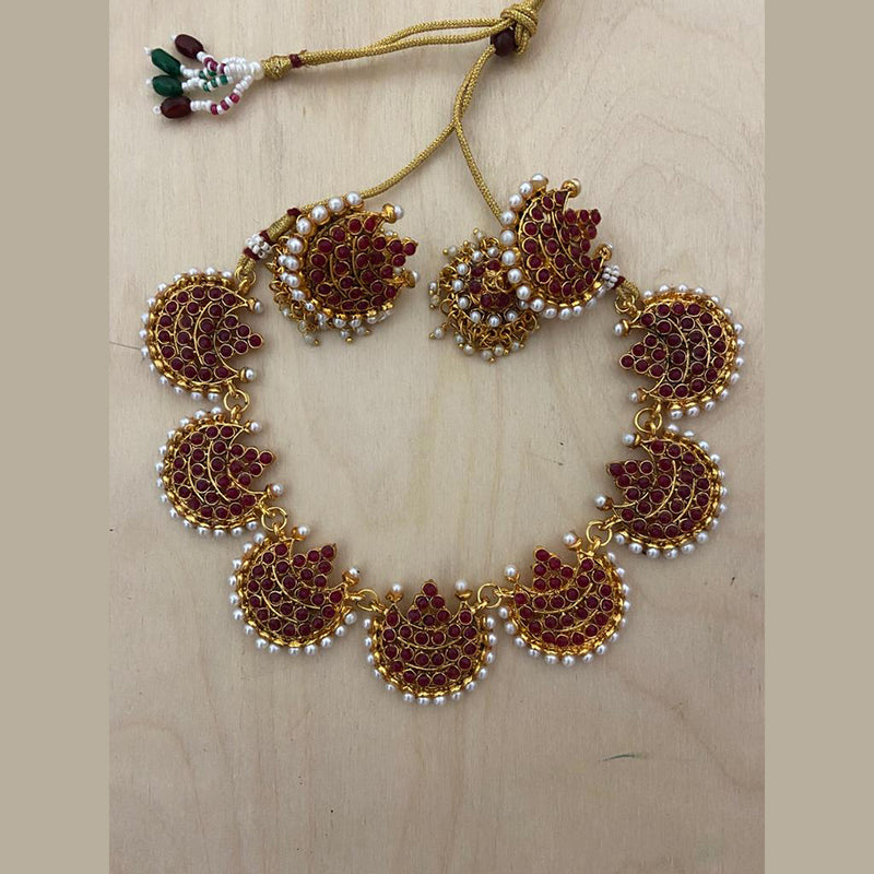 Bhavi Jewels Gold Plated Pota Stone Necklace Set