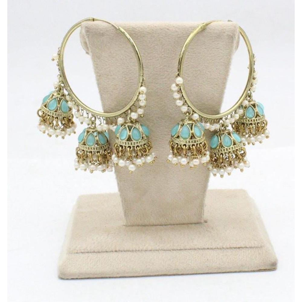 Sai Fashion Gold Plated Pota Stone And Pearl Jhumki Earrings