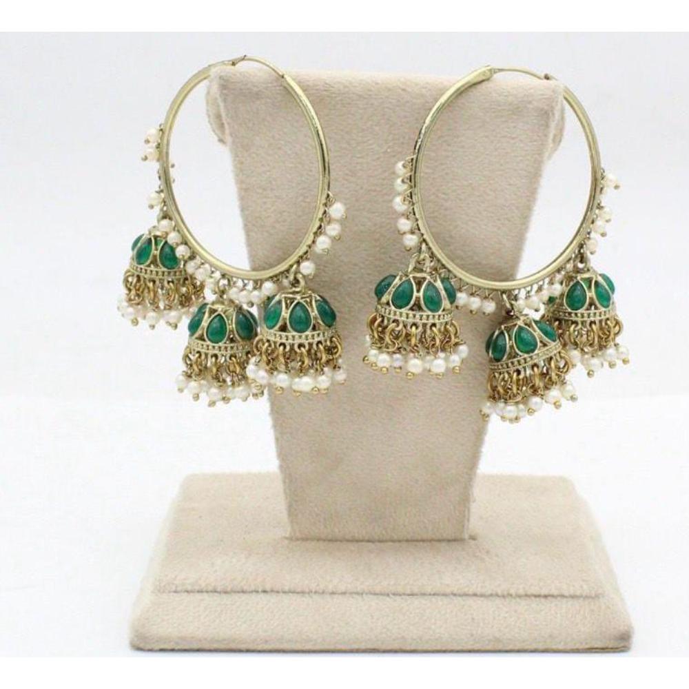 Sai Fashion Gold Plated Pota Stone And Pearl Jhumki Earrings