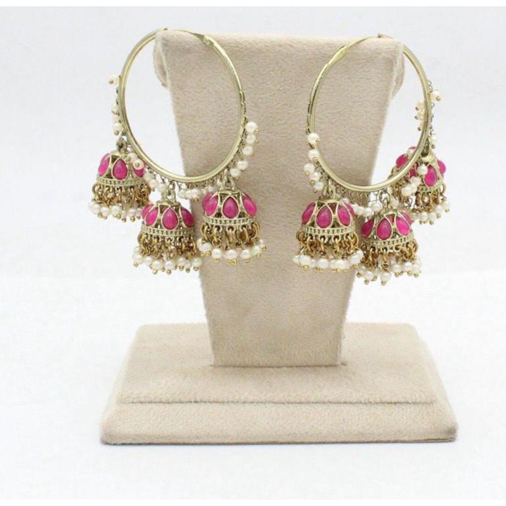 Sai Fashion Gold Plated Pota Stone And Pearl Jhumki Earrings