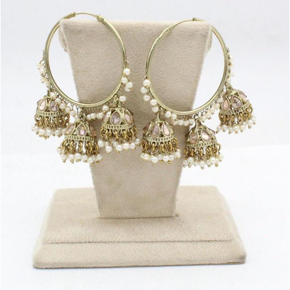 Sai Fashion Gold Plated Pota Stone And Pearl Jhumki Earrings