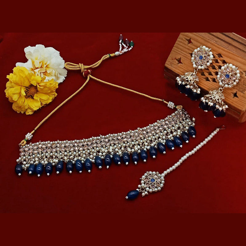 Sai Fashion Gold Plated Crystal Stone Choker Necklace Set