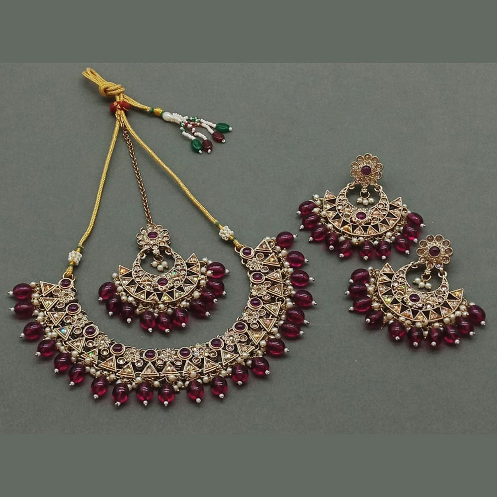 Sai Fashion Gold Plated Kundan And Beads Necklace Set