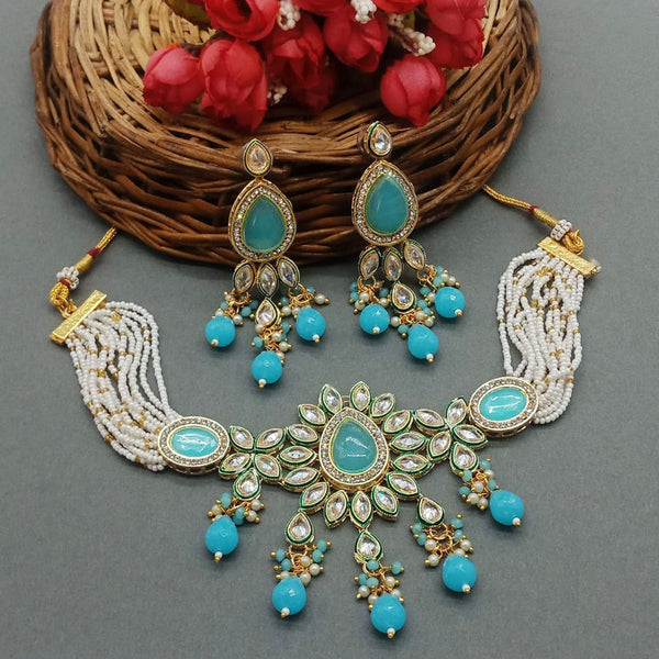 Sai Fashion Gold Plated Crystal Stone And Beads Necklace Set