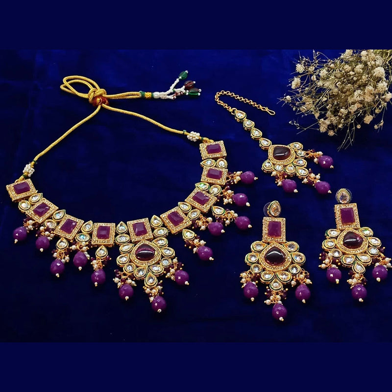 Sai Fashion Gold Plated Crystal Stone And Beads Necklace Set