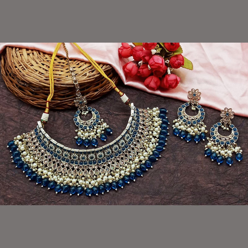 Sai Fashion Gold Plated Crystal Stone And Beads Choker Necklace Set