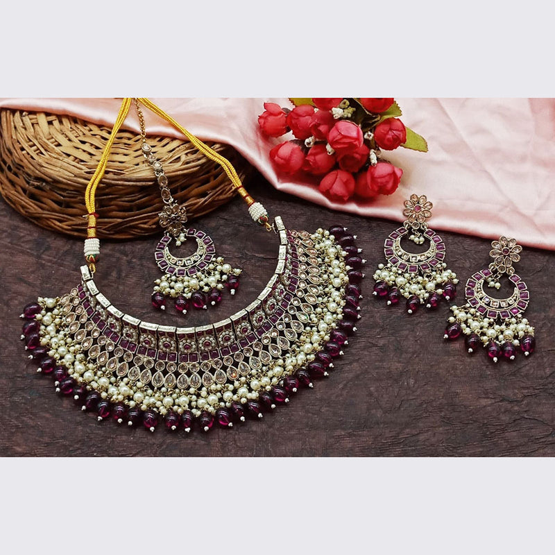 Sai Fashion Gold Plated Crystal Stone And Beads Choker Necklace Set