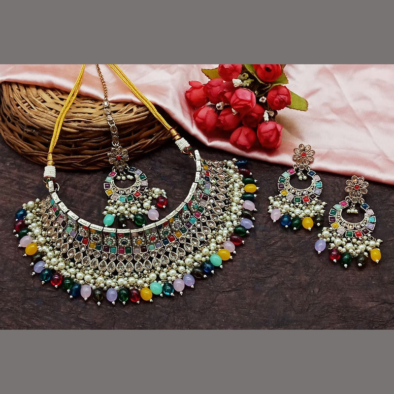 Sai Fashion Gold Plated Crystal Stone And Beads Choker Necklace Set