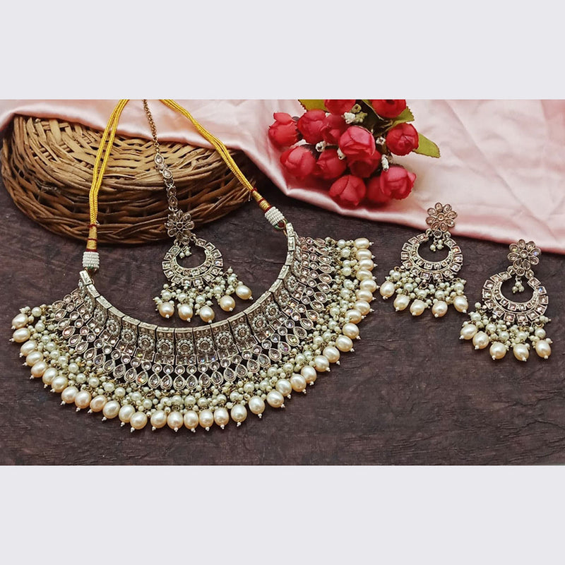 Sai Fashion Gold Plated Crystal Stone And Beads Choker Necklace Set