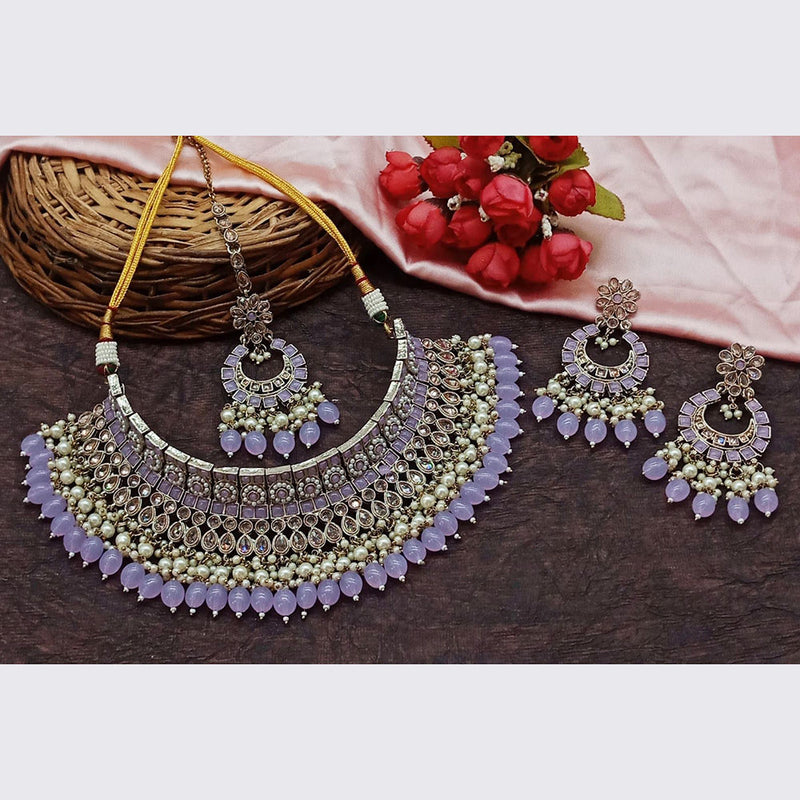 Sai Fashion Gold Plated Crystal Stone And Beads Choker Necklace Set