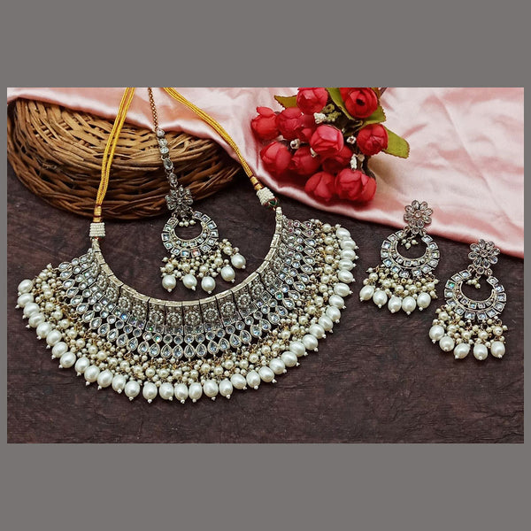 Sai Fashion Gold Plated Crystal Stone And Beads Choker Necklace Set