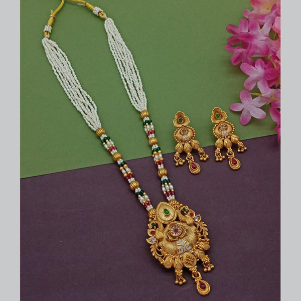 Sai Fashion Gold Plated Pota Stone Pearl Long Necklace Set