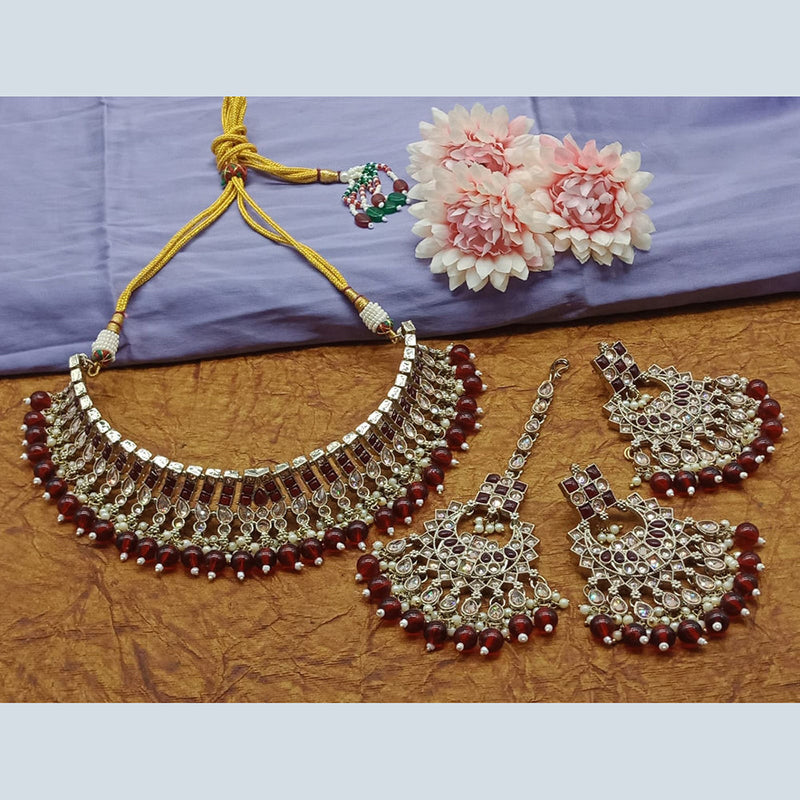 Sai Fashion Gold Plated Crystal Stone And Beads Choker Necklace Set