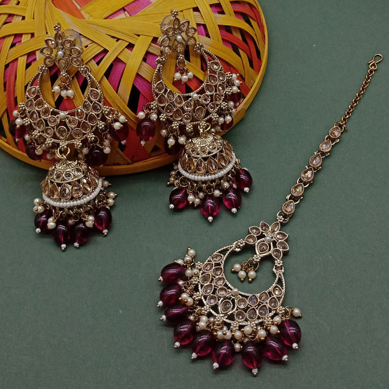 Sai Fashion Gold Plated Crystal Stone Jhumki Earrings With Maangtikka