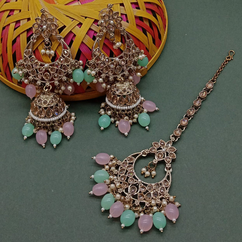 Sai Fashion Gold Plated Crystal Stone Jhumki Earrings With Maangtikka