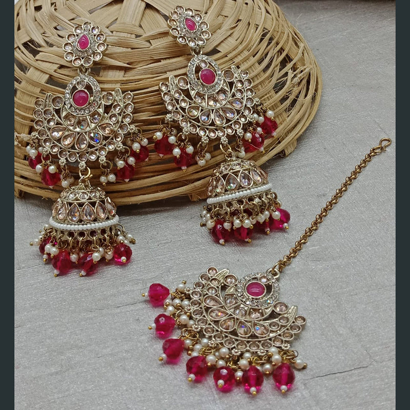 Sai Fashion Gold Plated Crystal Stone Jhumki Earrings With Maangtikka