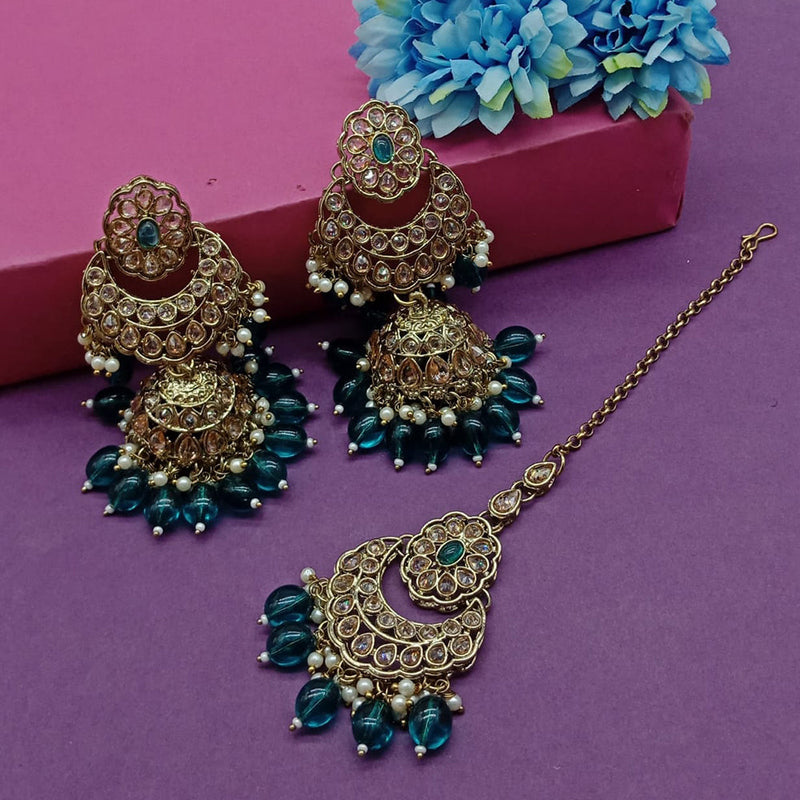 Sai Fashion Gold Plated Crystal Stone Jhumki Earrings With Maangtikka