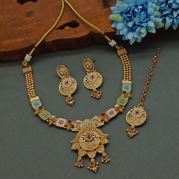 Sai Fashion Gold Plated Pota Stone Necklace Set