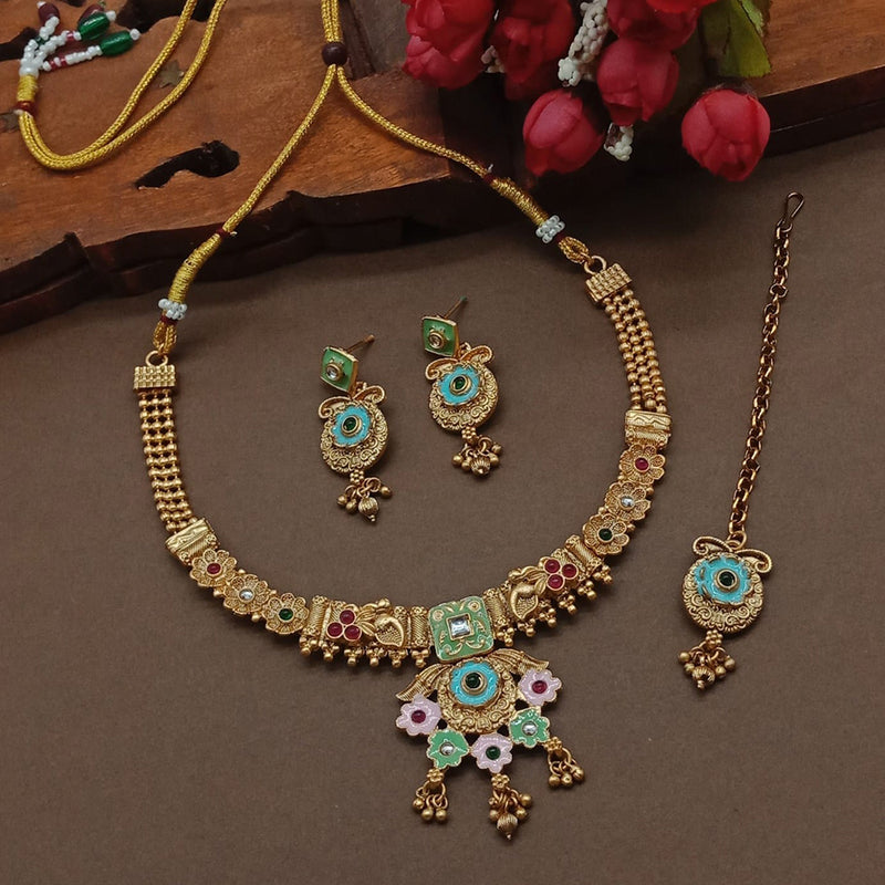 Sai Fashion Gold Plated Pota Stone Necklace Set