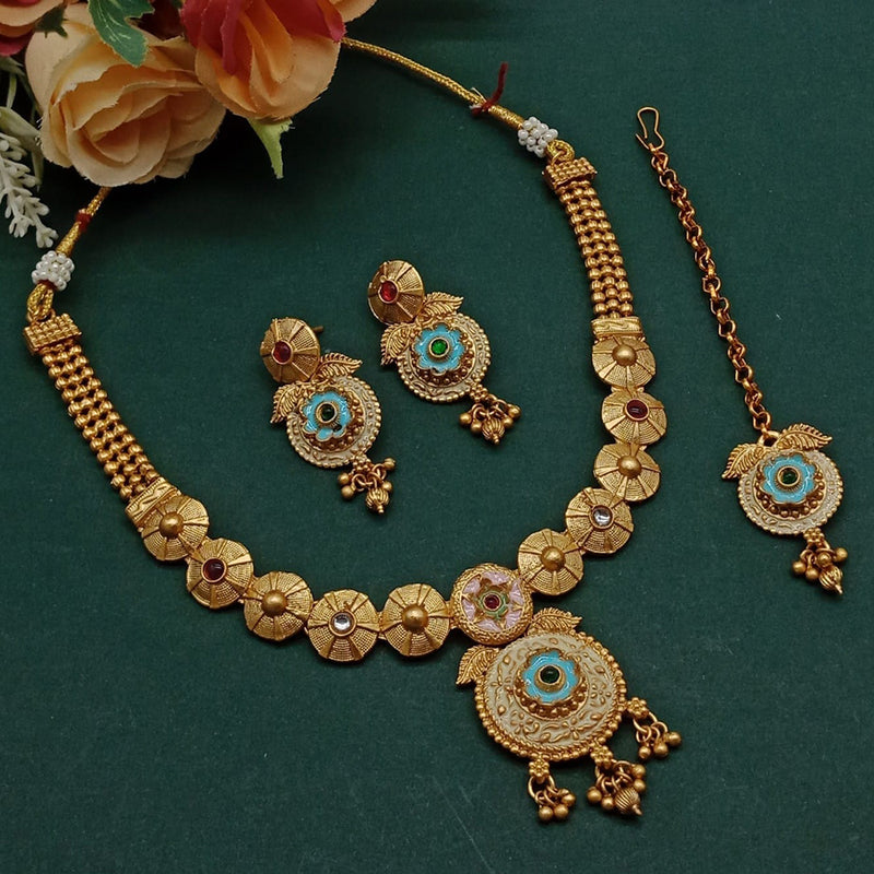 Sai Fashion Gold Plated Pota Stone Necklace Set