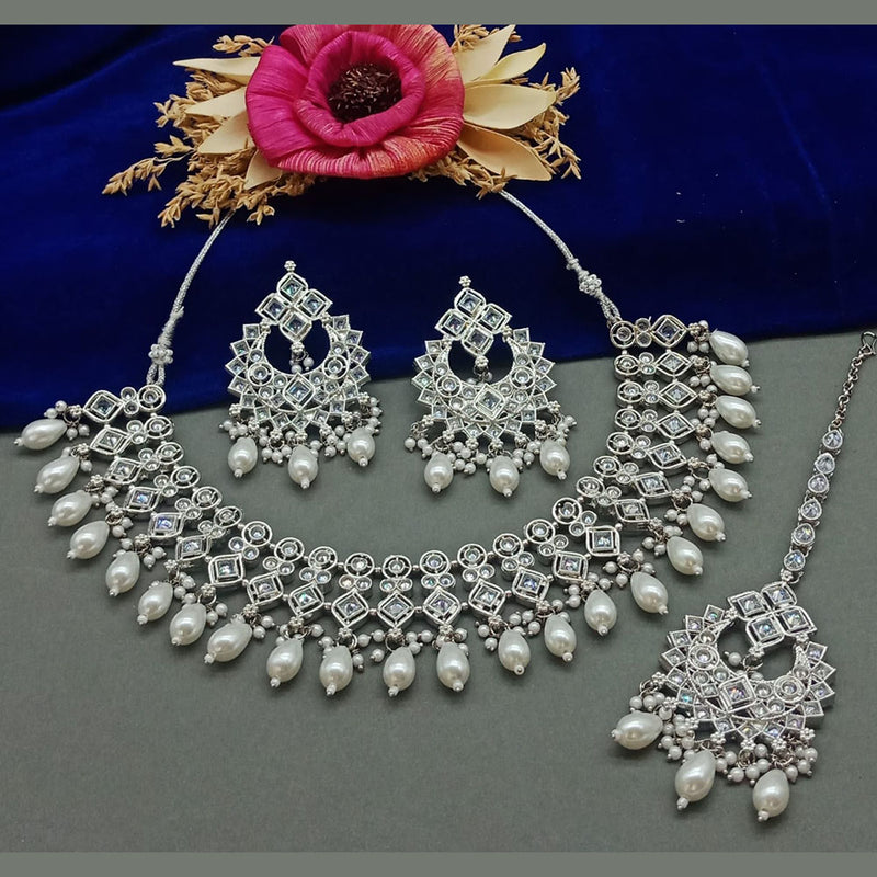 Sai Fashion Silver Plated Crystal Stone Necklace Set