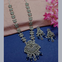 Sai Fashion Oxidised Plated Pota Stone Long Necklace Set