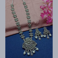 Sai Fashion Oxidised Plated Pota Stone Long Necklace Set