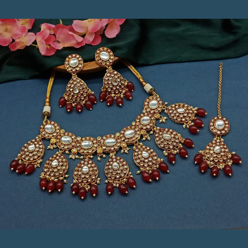 Sai Fashion Gold Plated Kundan And Beads Necklace Set