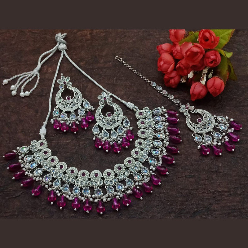 Sai Fashion Silver Plated Crystal Stone And Beads Necklace Set