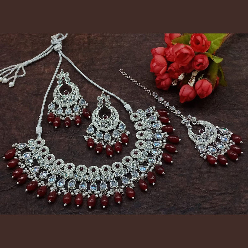 Sai Fashion Silver Plated Crystal Stone And Beads Necklace Set