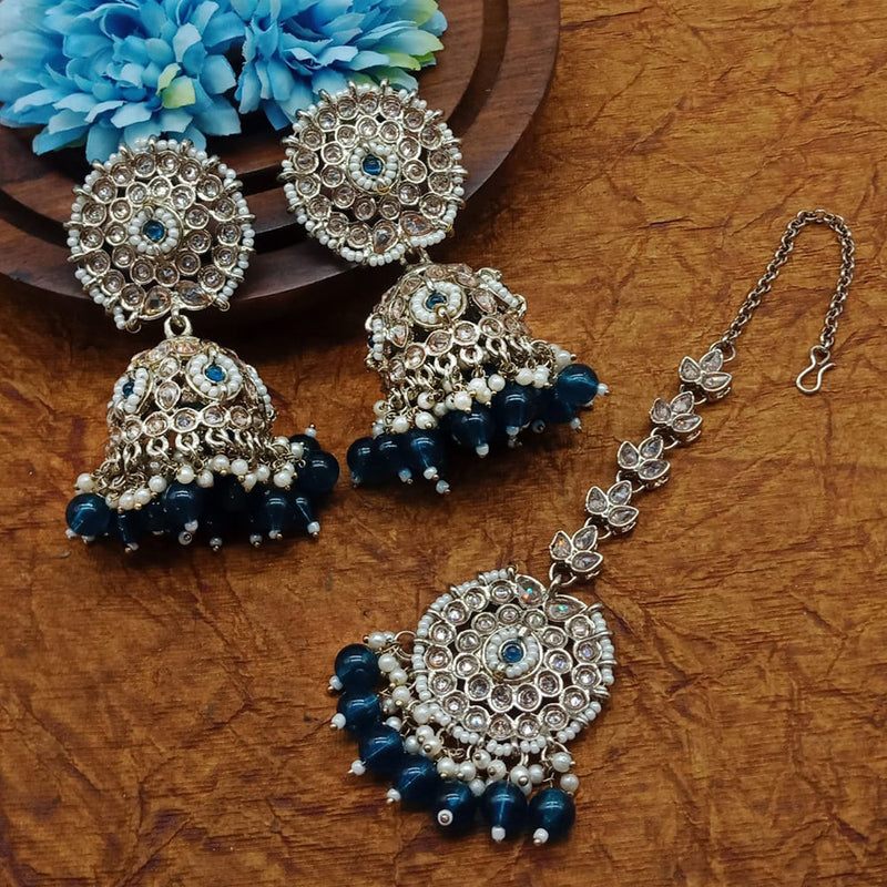 Sai Fashion Gold Plated Crystal Stone And Pearls Jhumki With Maangtika