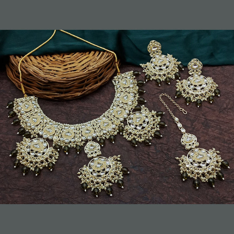 Sai Fashion Gold Plated Kundan Stone Pearl And Beads Necklace Set